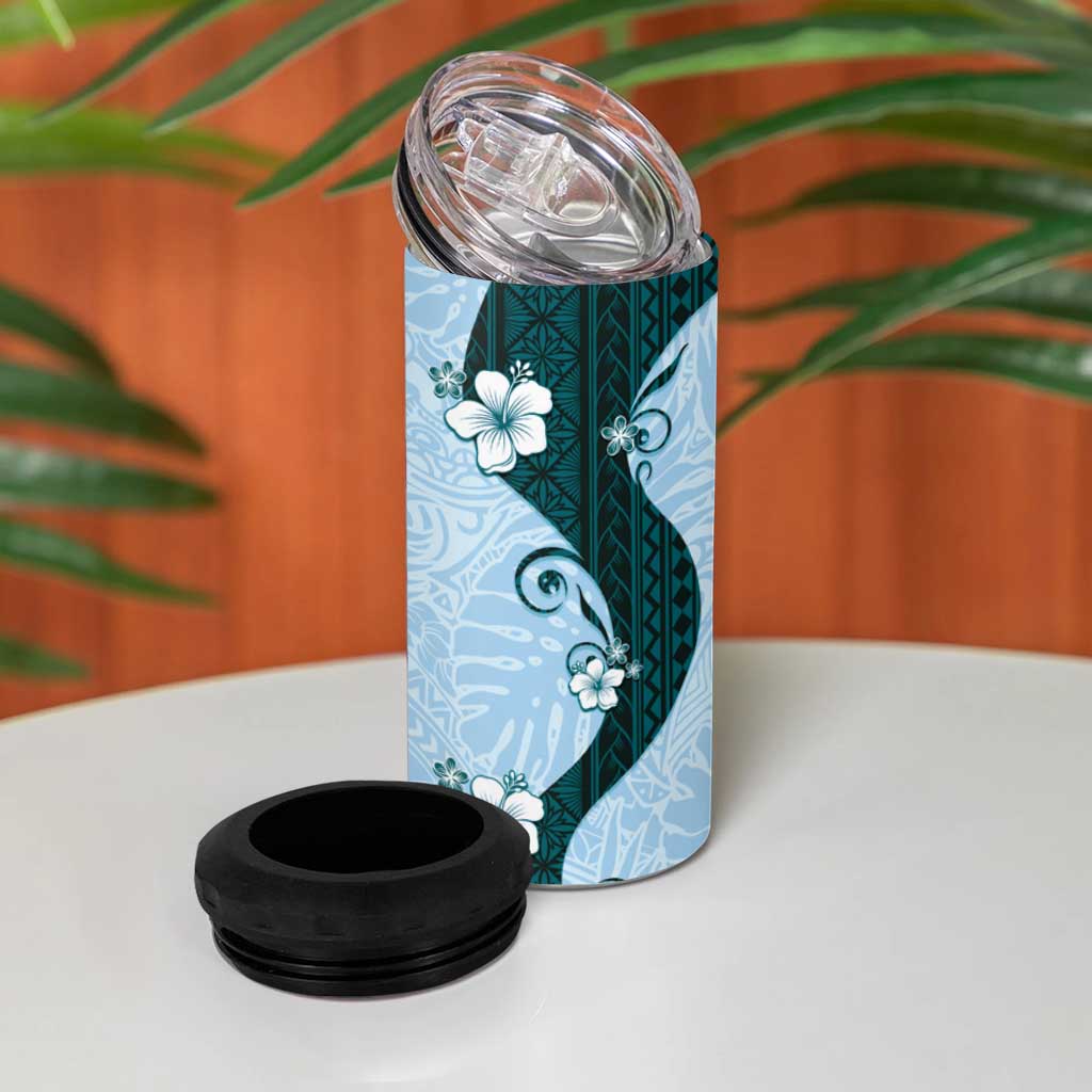 Polynesia Hibiscus 4 in 1 Can Cooler Tumbler Sky Blue Curve Motif - Polynesian Pride
