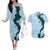Polynesia Hibiscus Couples Matching Off The Shoulder Long Sleeve Dress and Hawaiian Shirt Sky Blue Curve Motif - Polynesian Pride