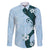 Polynesia Hibiscus Family Matching Off Shoulder Short Dress and Hawaiian Shirt Sky Blue Curve Motif - Polynesian Pride