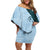 Polynesia Hibiscus Family Matching Off Shoulder Short Dress and Hawaiian Shirt Sky Blue Curve Motif - Polynesian Pride