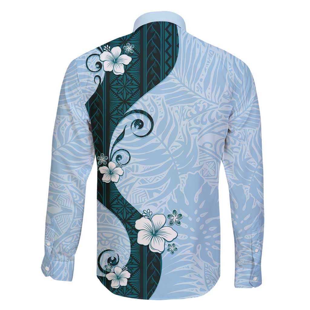 Polynesia Hibiscus Family Matching Puletasi and Hawaiian Shirt Sky Blue Curve Motif - Polynesian Pride