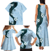 Polynesia Hibiscus Family Matching Tank Maxi Dress and Hawaiian Shirt Sky Blue Curve Motif - Polynesian Pride