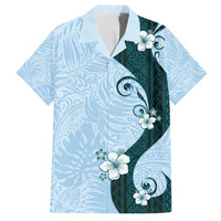 Polynesia Hibiscus Family Matching Tank Maxi Dress and Hawaiian Shirt Sky Blue Curve Motif - Polynesian Pride