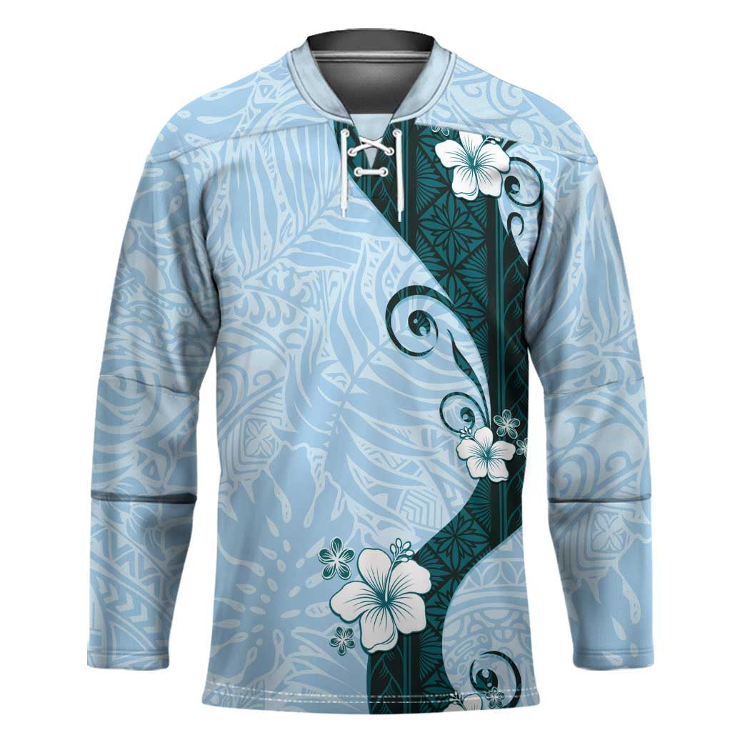 Polynesia Hibiscus Hockey Jersey Sky Blue Curve Motif - Polynesian Pride