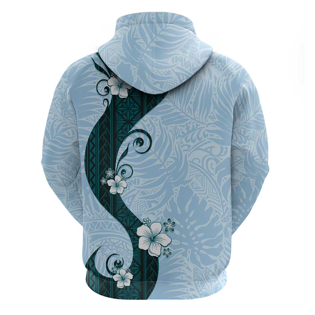 Polynesia Hibiscus Hoodie Sky Blue Curve Motif - Polynesian Pride