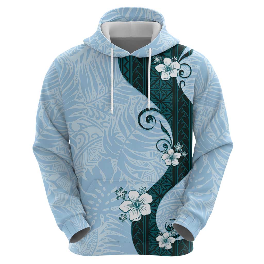 Polynesia Hibiscus Hoodie Sky Blue Curve Motif - Polynesian Pride