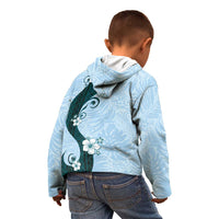 Polynesia Hibiscus Kid Hoodie Sky Blue Curve Motif - Polynesian Pride
