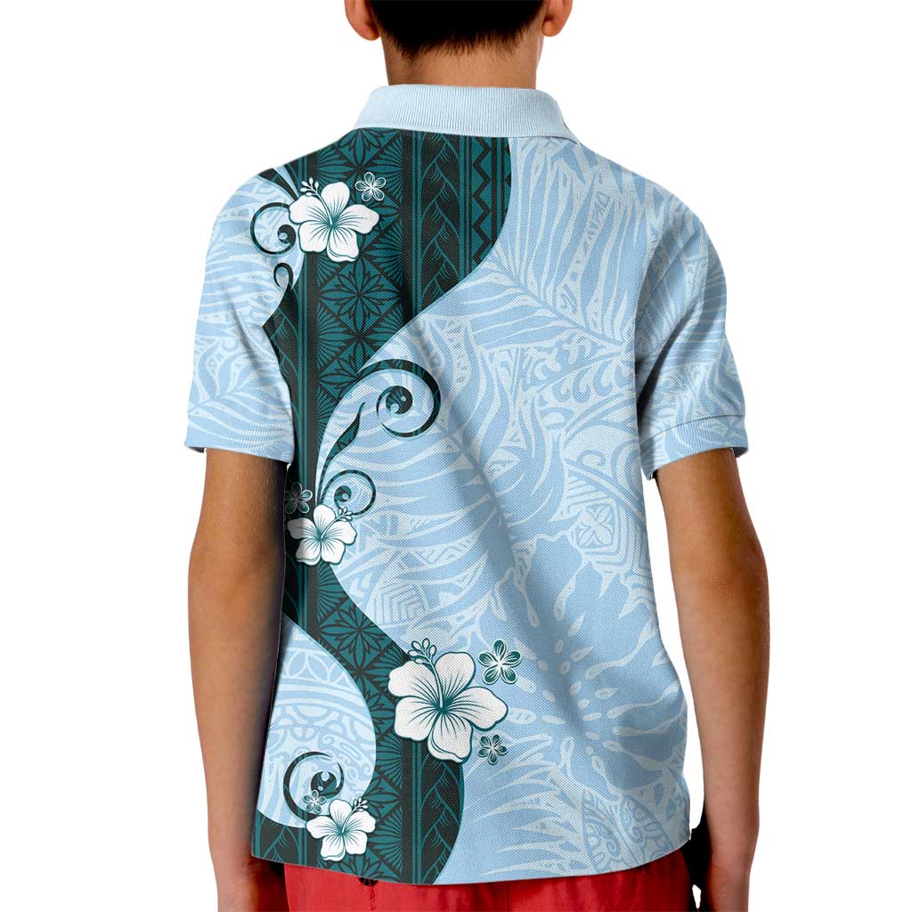 Polynesia Hibiscus Kid Polo Shirt Sky Blue Curve Motif - Polynesian Pride