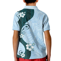 Polynesia Hibiscus Kid Polo Shirt Sky Blue Curve Motif - Polynesian Pride