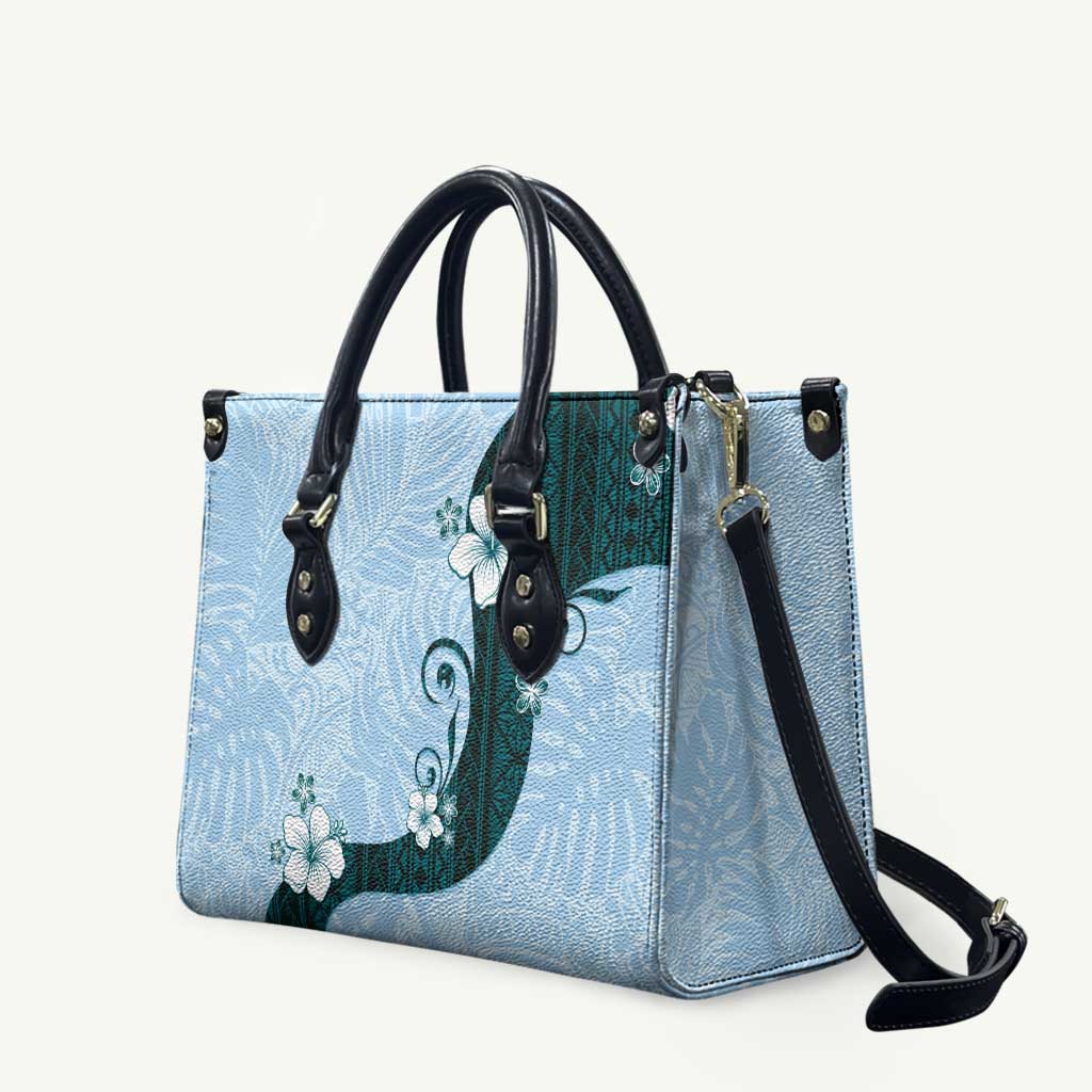 Polynesia Hibiscus Leather Bag Sky Blue Curve Motif - Polynesian Pride