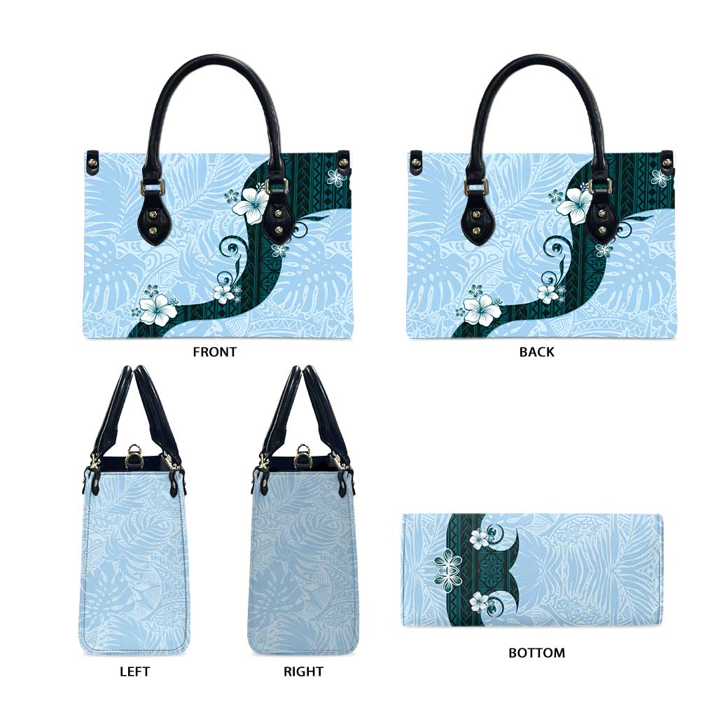 Polynesia Hibiscus Leather Bag Sky Blue Curve Motif - Polynesian Pride