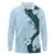 Polynesia Hibiscus Long Sleeve Polo Shirt Sky Blue Curve Motif - Polynesian Pride