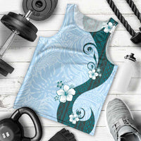 Polynesia Hibiscus Men Tank Top Sky Blue Curve Motif - Polynesian Pride