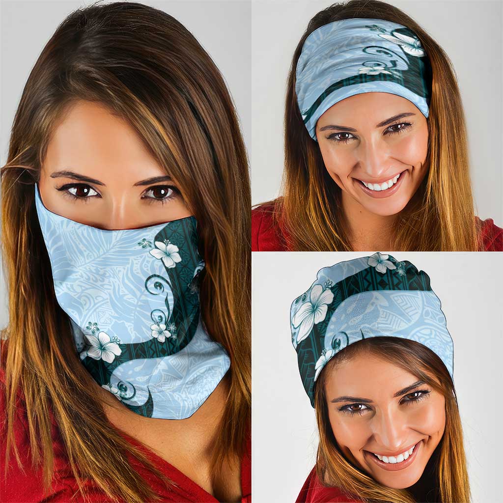 Polynesia Hibiscus Neck Gaiter Sky Blue Curve Motif - Polynesian Pride