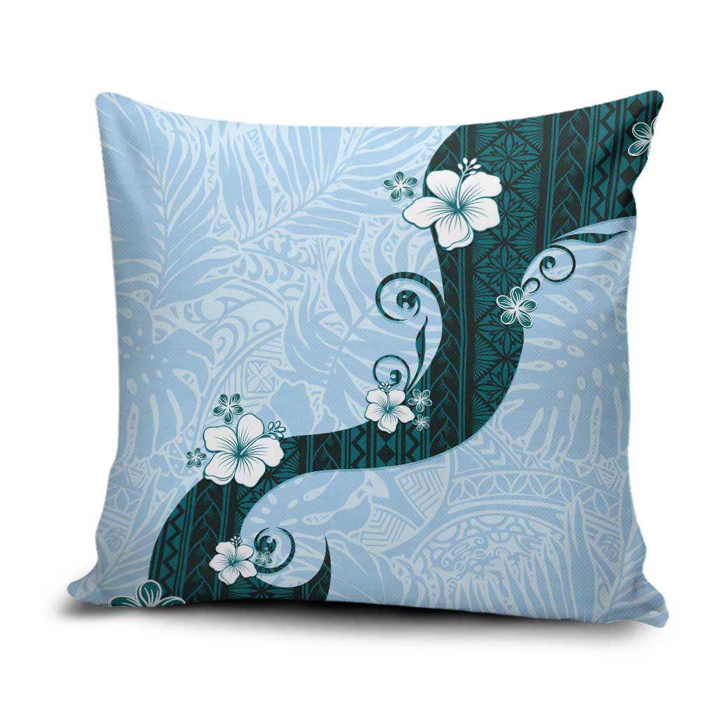 Polynesia Hibiscus Pillow Cover Sky Blue Curve Motif - Polynesian Pride