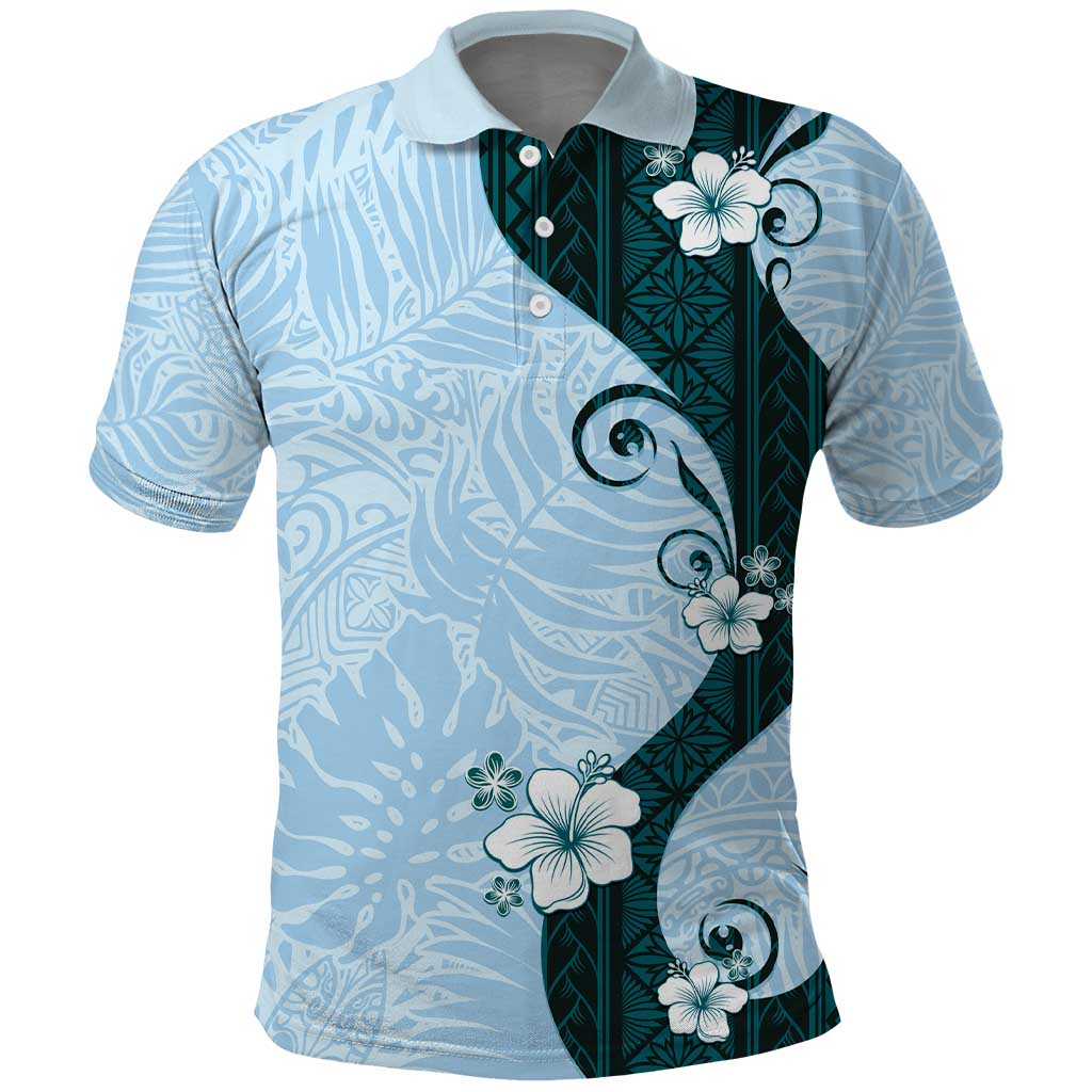 Polynesia Hibiscus Polo Shirt Sky Blue Curve Motif - Polynesian Pride
