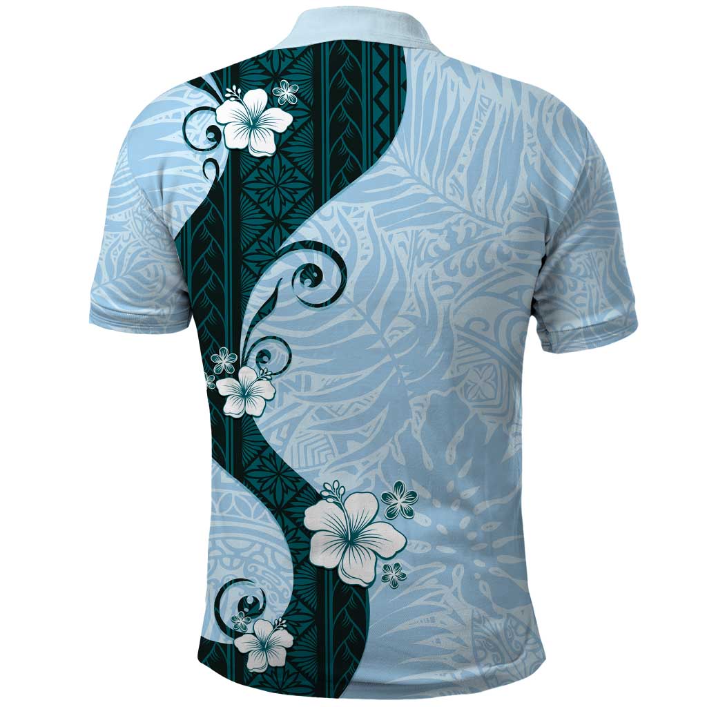 Polynesia Hibiscus Polo Shirt Sky Blue Curve Motif - Polynesian Pride