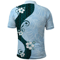 Polynesia Hibiscus Polo Shirt Sky Blue Curve Motif - Polynesian Pride