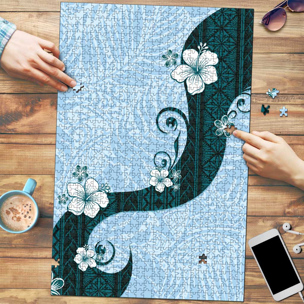 Polynesia Hibiscus Puzzle Sky Blue Curve Motif - Polynesian Pride