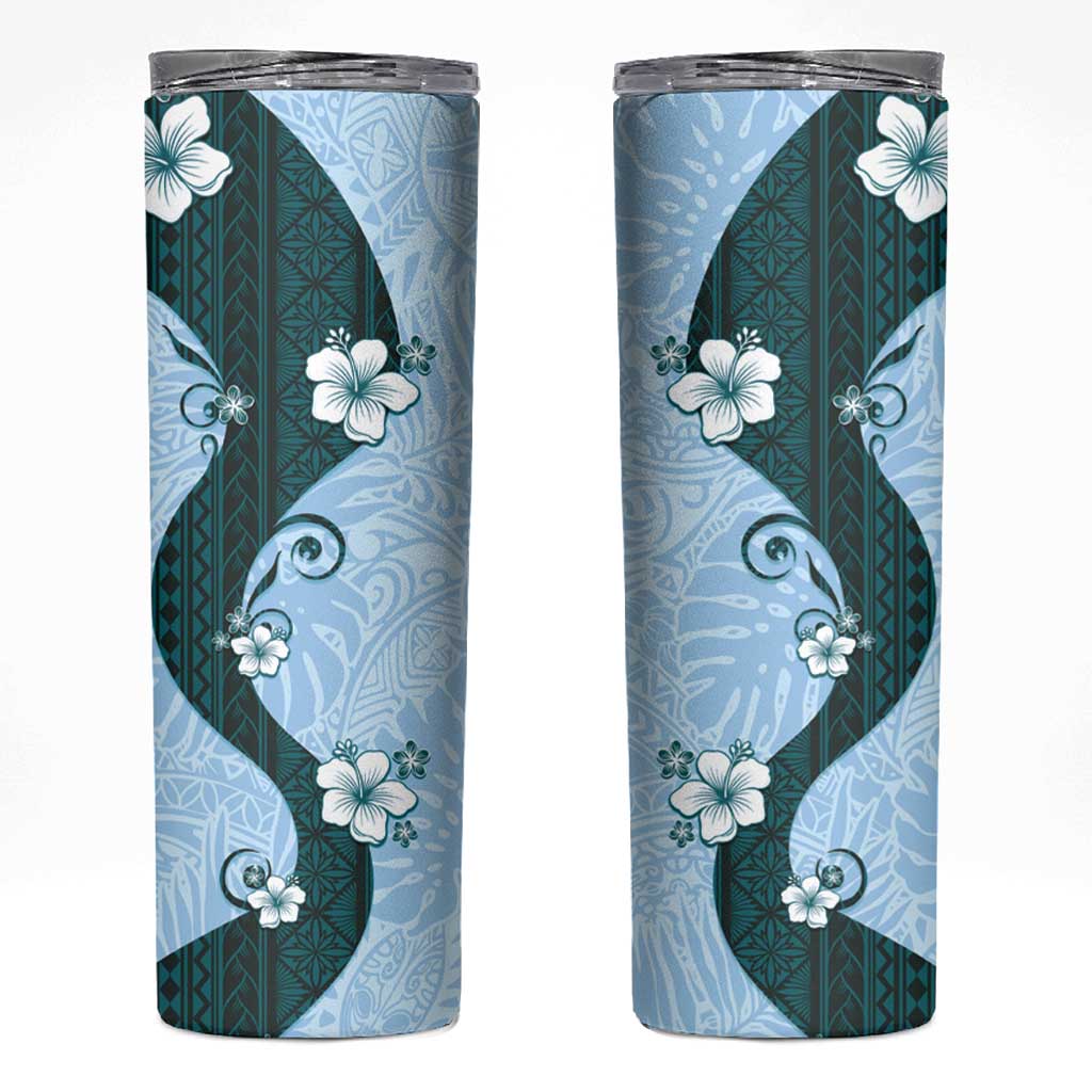 Polynesia Hibiscus Skinny Tumbler Sky Blue Curve Motif - Polynesian Pride