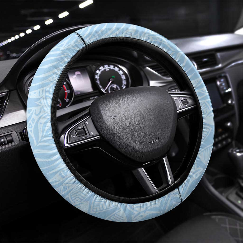 Polynesia Hibiscus Steering Wheel Cover Sky Blue Curve Motif LT05 Universal Fit Blue - Polynesian Pride