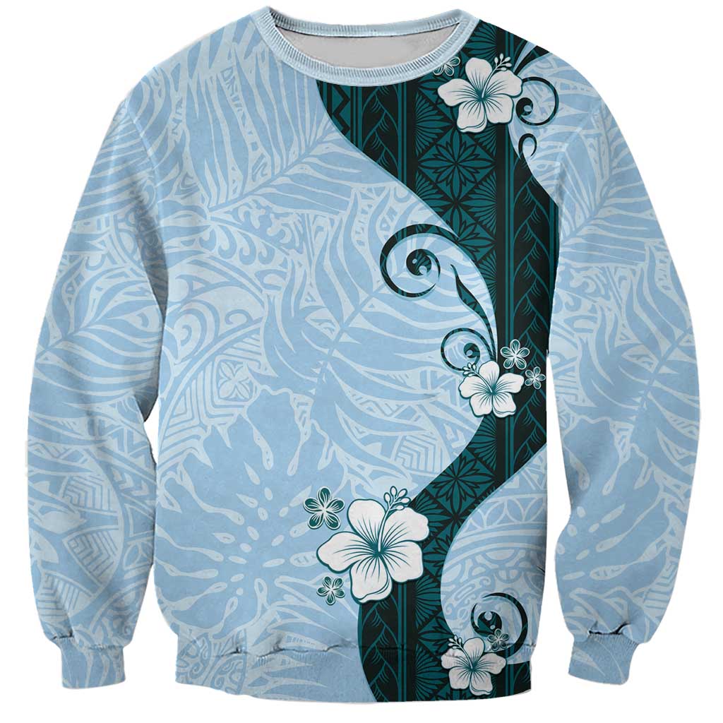 Polynesia Hibiscus Sweatshirt Sky Blue Curve Motif - Polynesian Pride