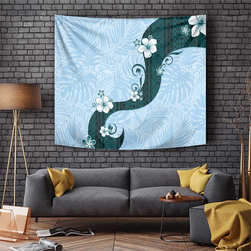 Polynesia Hibiscus Tapestry Sky Blue Curve Motif LT05 Blue - Polynesian Pride
