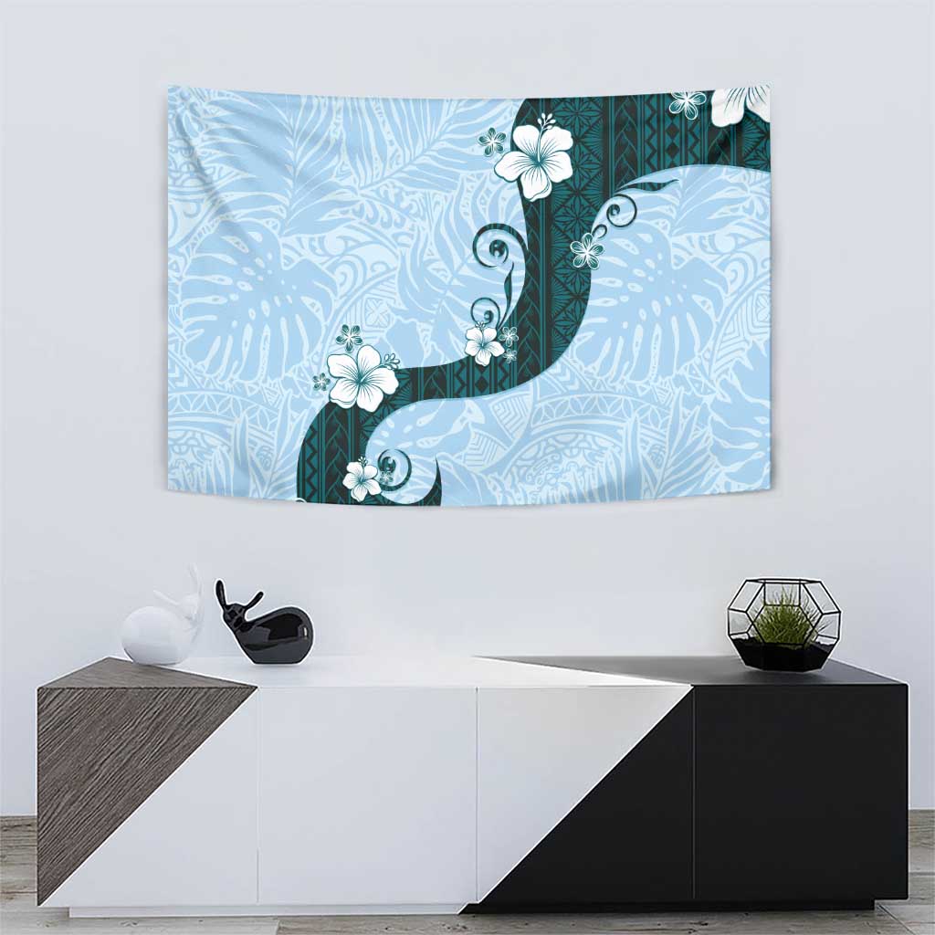 Polynesia Hibiscus Tapestry Sky Blue Curve Motif - Polynesian Pride