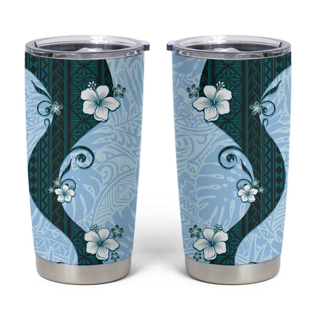 Polynesia Hibiscus Tumbler Cup Sky Blue Curve Motif - Polynesian Pride