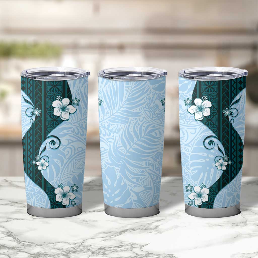 Polynesia Hibiscus Tumbler Cup Sky Blue Curve Motif - Polynesian Pride