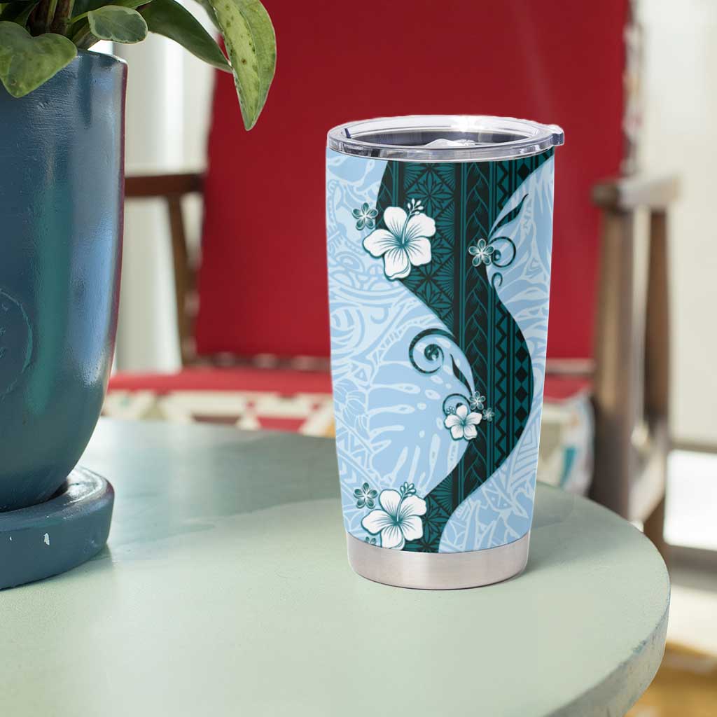 Polynesia Hibiscus Tumbler Cup Sky Blue Curve Motif - Polynesian Pride