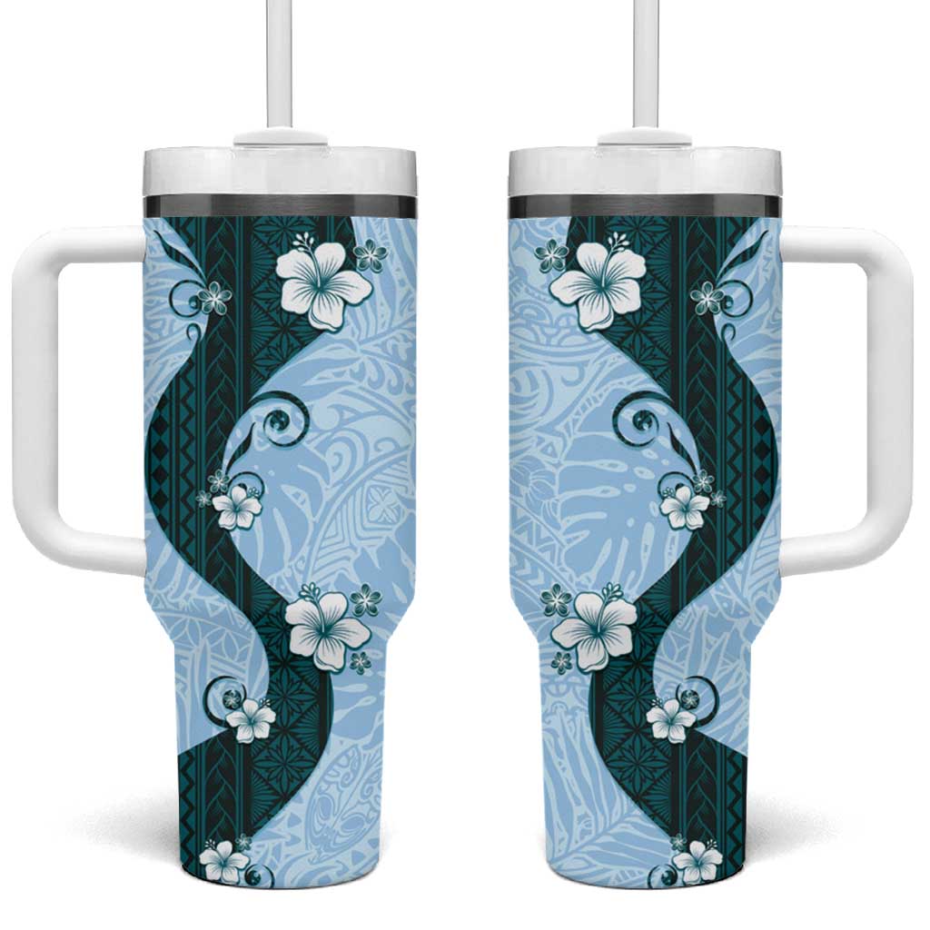 Polynesia Hibiscus Tumbler With Handle Sky Blue Curve Motif - Polynesian Pride