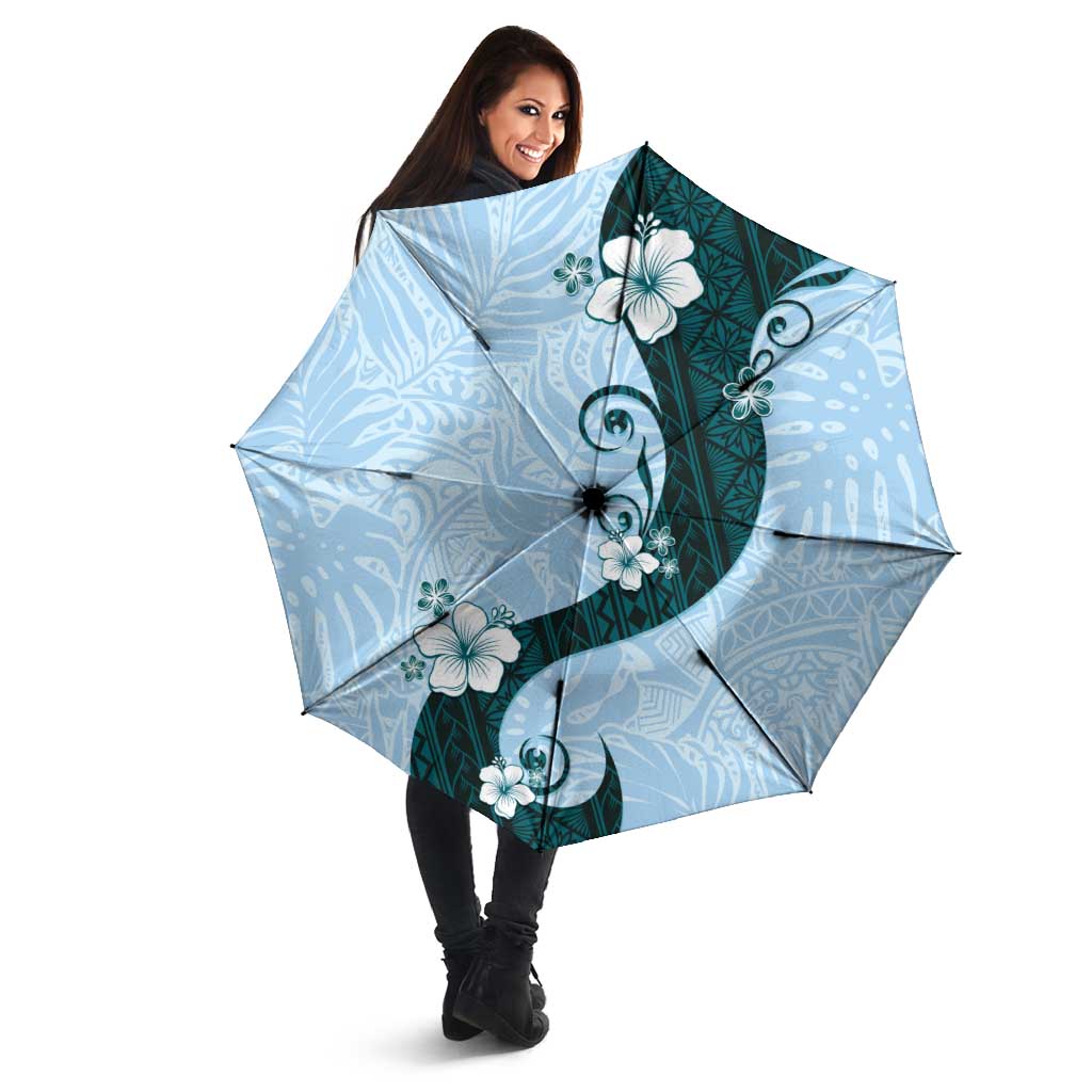 Polynesia Hibiscus Umbrella Sky Blue Curve Motif - Polynesian Pride
