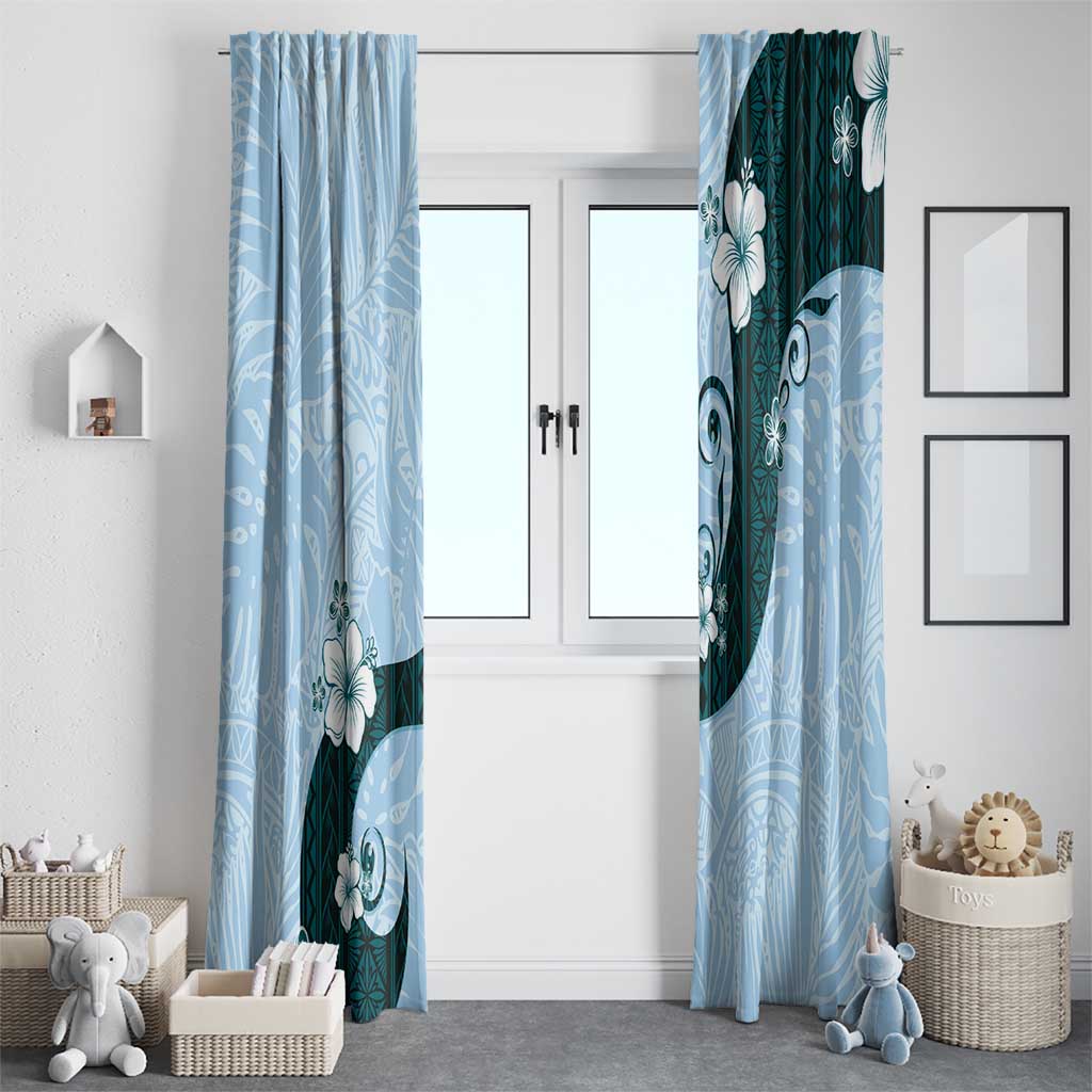 Polynesia Hibiscus Window Curtain Sky Blue Curve Motif - Polynesian Pride