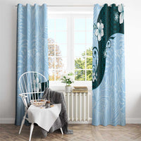 Polynesia Hibiscus Window Curtain Sky Blue Curve Motif - Polynesian Pride