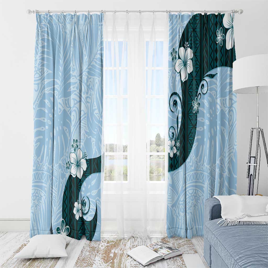 Polynesia Hibiscus Window Curtain Sky Blue Curve Motif - Polynesian Pride