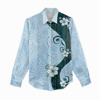 Polynesia Hibiscus Women Casual Shirt Sky Blue Curve Motif - Polynesian Pride
