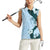 Polynesia Hibiscus Women Sleeveless Polo Shirt Sky Blue Curve Motif - Polynesian Pride