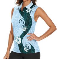 Polynesia Hibiscus Women Sleeveless Polo Shirt Sky Blue Curve Motif - Polynesian Pride
