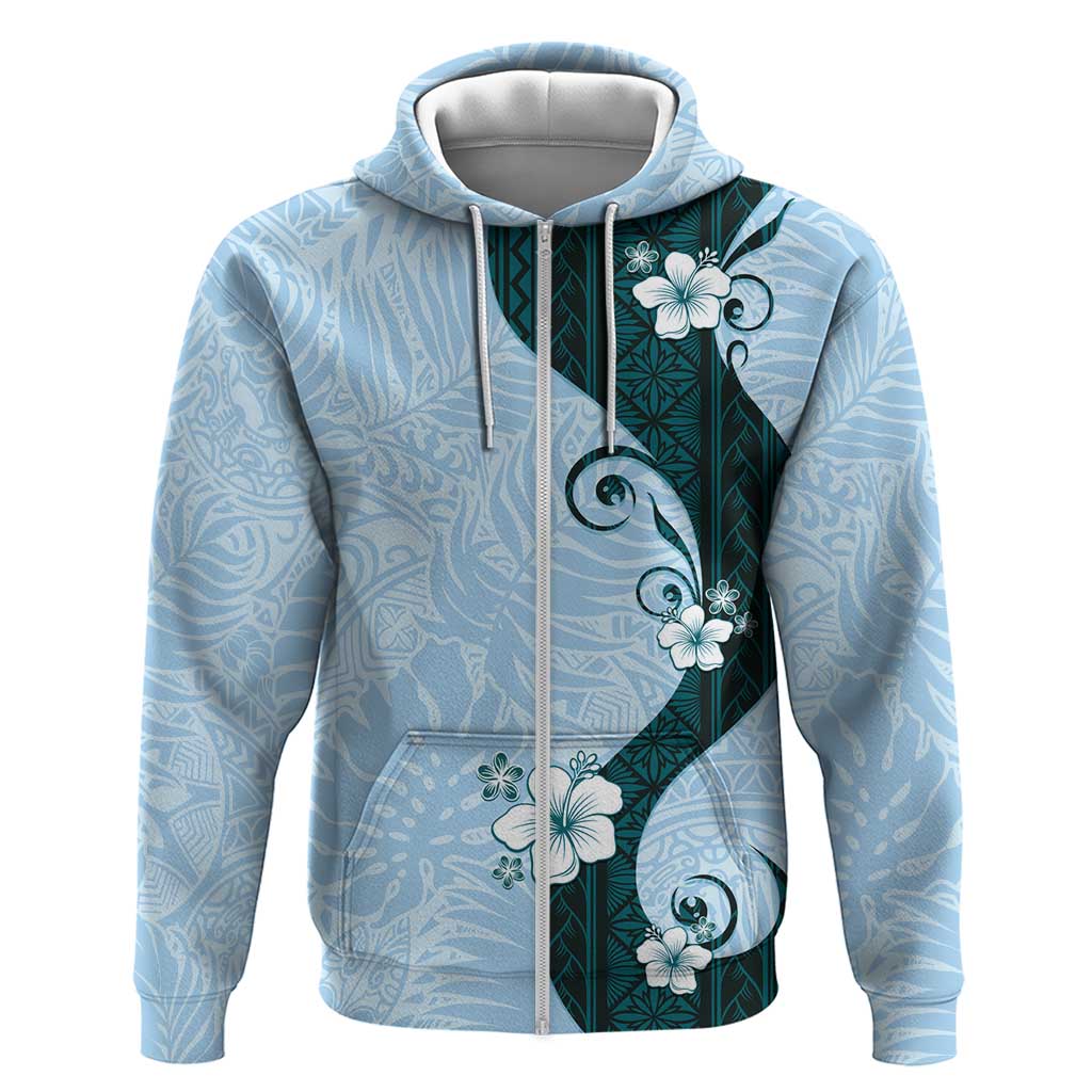 Polynesia Hibiscus Zip Hoodie Sky Blue Curve Motif LT05 Zip Hoodie Blue - Polynesian Pride
