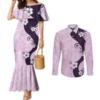 Polynesia Hibiscus Couples Matching Mermaid Dress and Long Sleeve Button Shirt Thistle Curve Motif - Polynesian Pride