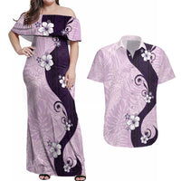 Polynesia Hibiscus Couples Matching Off Shoulder Maxi Dress and Hawaiian Shirt Thistle Curve Motif - Polynesian Pride