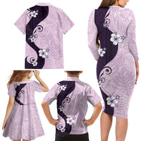 Polynesia Hibiscus Family Matching Long Sleeve Bodycon Dress and Hawaiian Shirt Thistle Curve Motif - Polynesian Pride