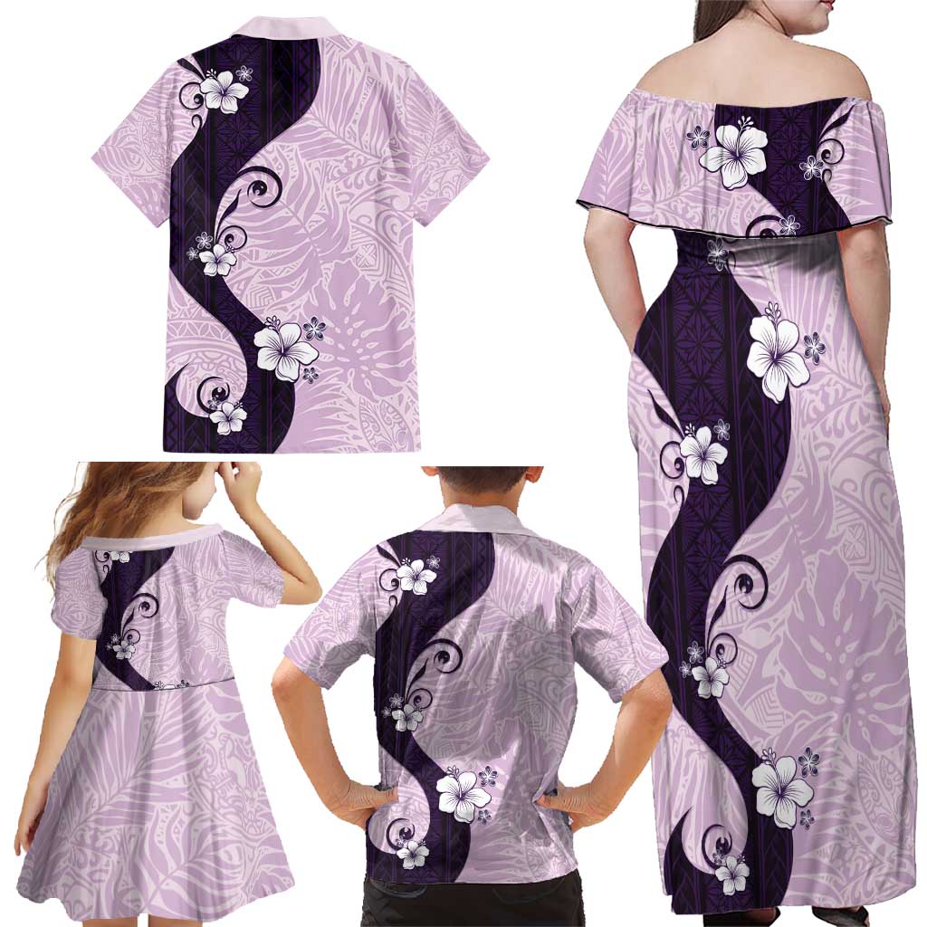 Polynesia Hibiscus Family Matching Off Shoulder Maxi Dress and Hawaiian Shirt Thistle Curve Motif - Polynesian Pride