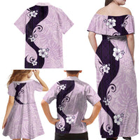 Polynesia Hibiscus Family Matching Off Shoulder Maxi Dress and Hawaiian Shirt Thistle Curve Motif - Polynesian Pride