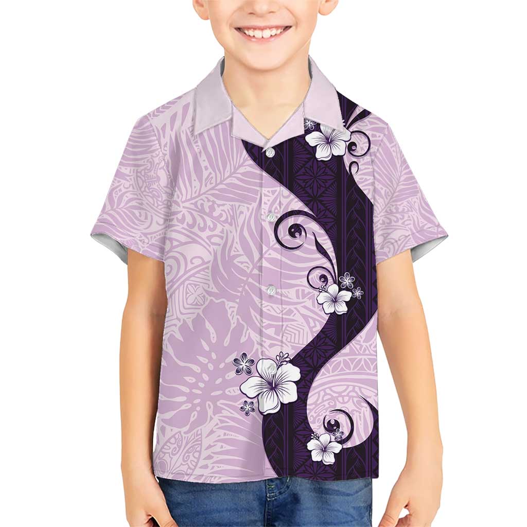 Polynesia Hibiscus Kid Hawaiian Shirt Thistle Curve Motif LT05 Kid Purple - Polynesian Pride