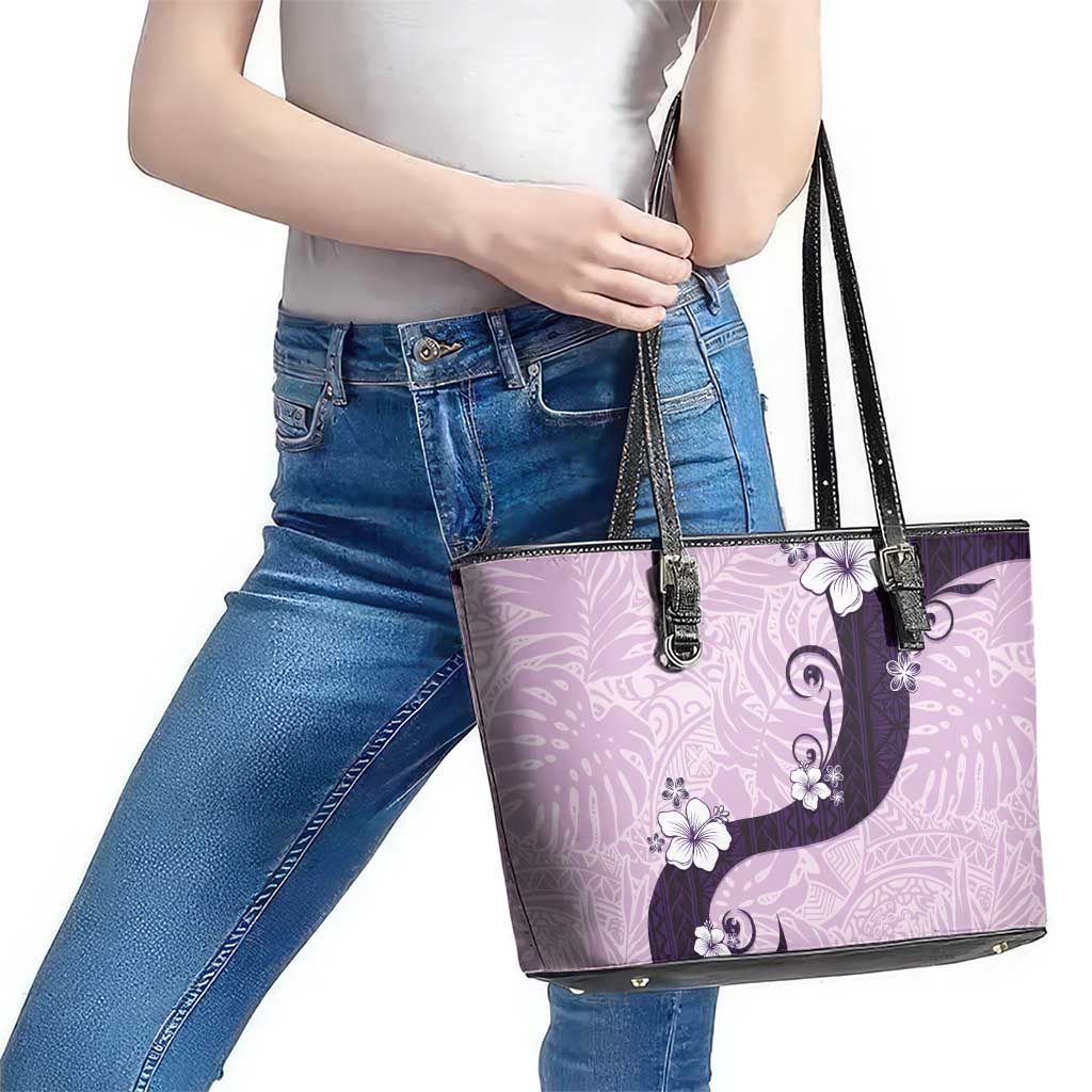 Polynesia Hibiscus Leather Tote Bag Thistle Curve Motif - Polynesian Pride