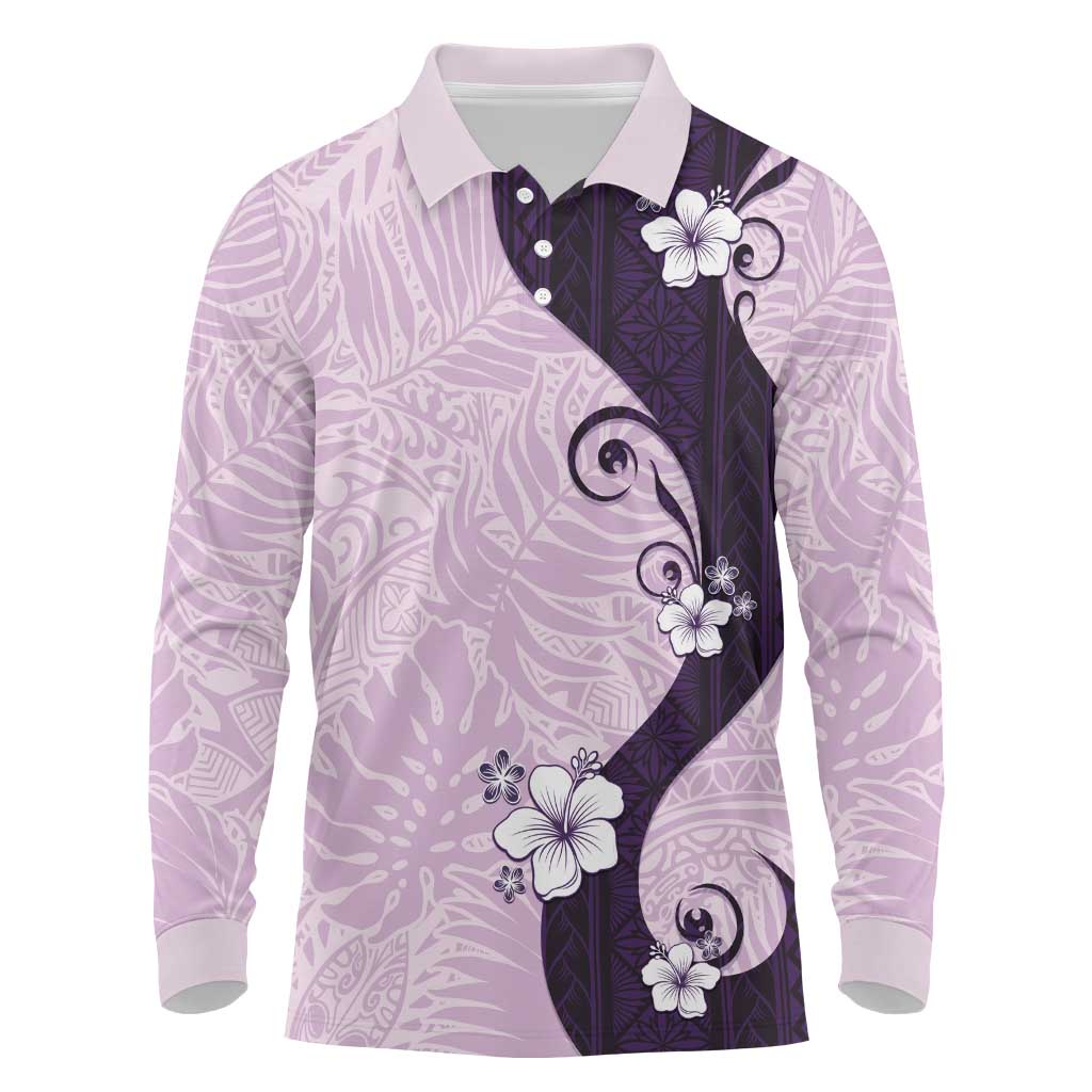 Polynesia Hibiscus Long Sleeve Polo Shirt Thistle Curve Motif - Polynesian Pride