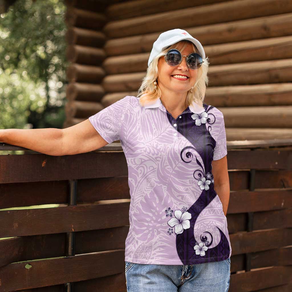 Polynesia Hibiscus Women Polo Shirt Thistle Curve Motif - Polynesian Pride