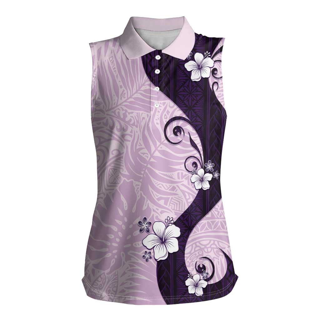 Polynesia Hibiscus Women Sleeveless Polo Shirt Thistle Curve Motif - Polynesian Pride